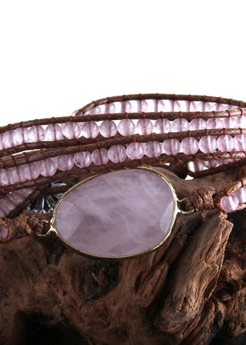 Boho Bracelet, RH 3 Layers Leather Wrap Bracelet, Natural Stones, Blue, Rose, Purple